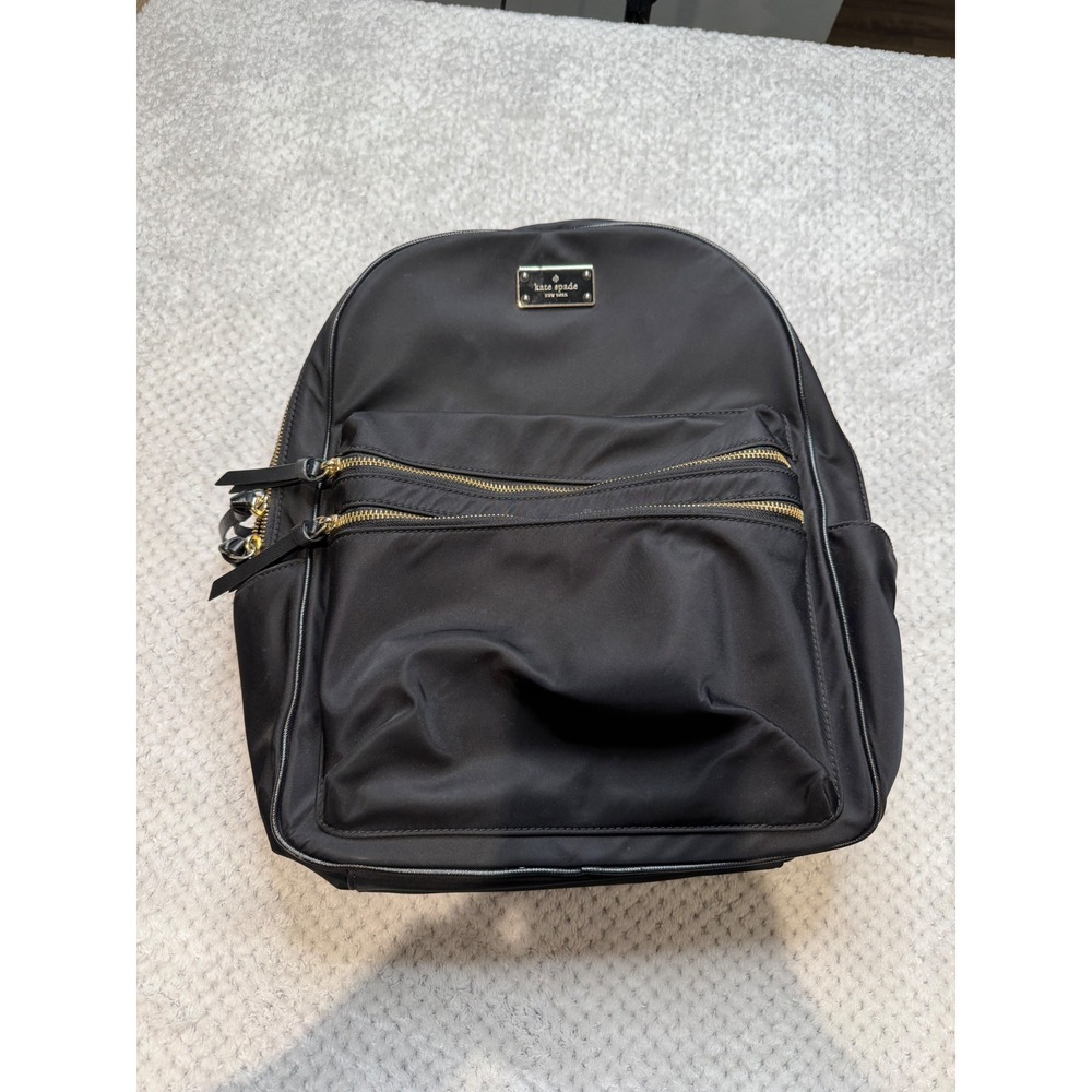 Kate‎ Spade New York Black Nylon Backpack Gold Hardware Office Travel School